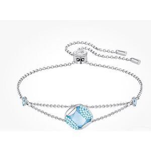 Swarovski Blue Crystal Heap Cushion Rhodium Plated Bracelet